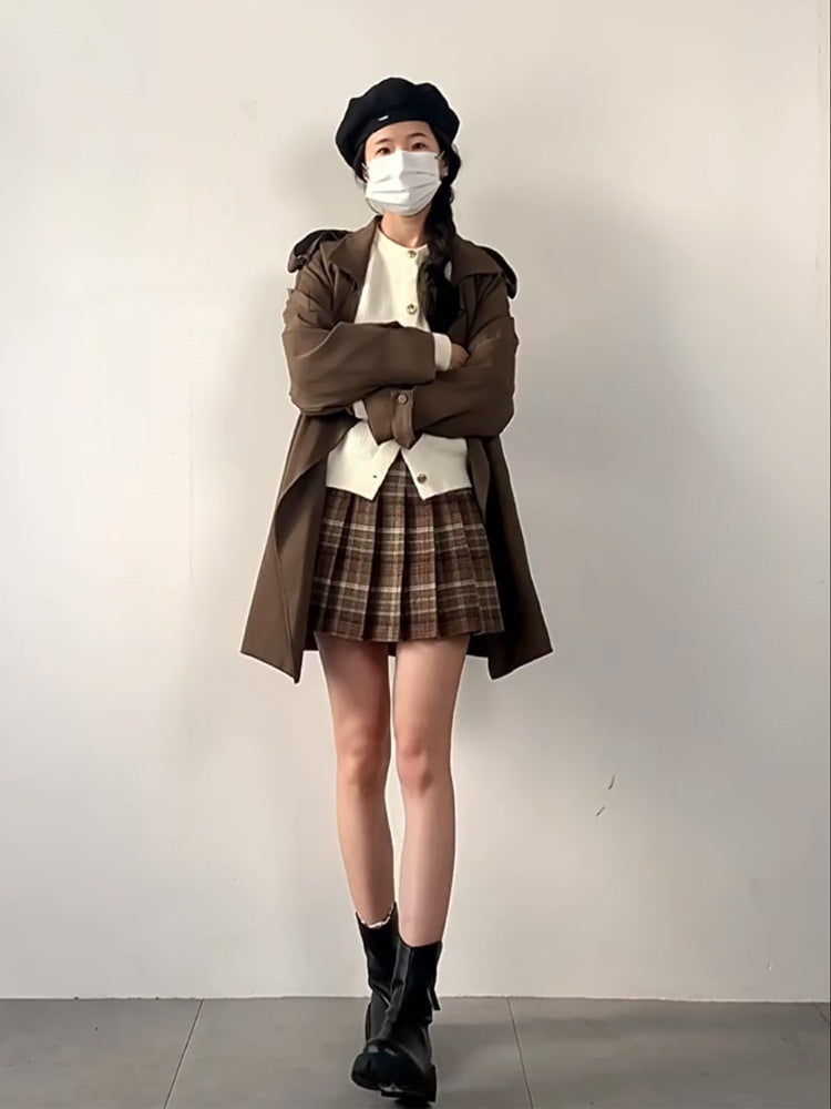 Anti-exposure Woolen Plaid Skirt