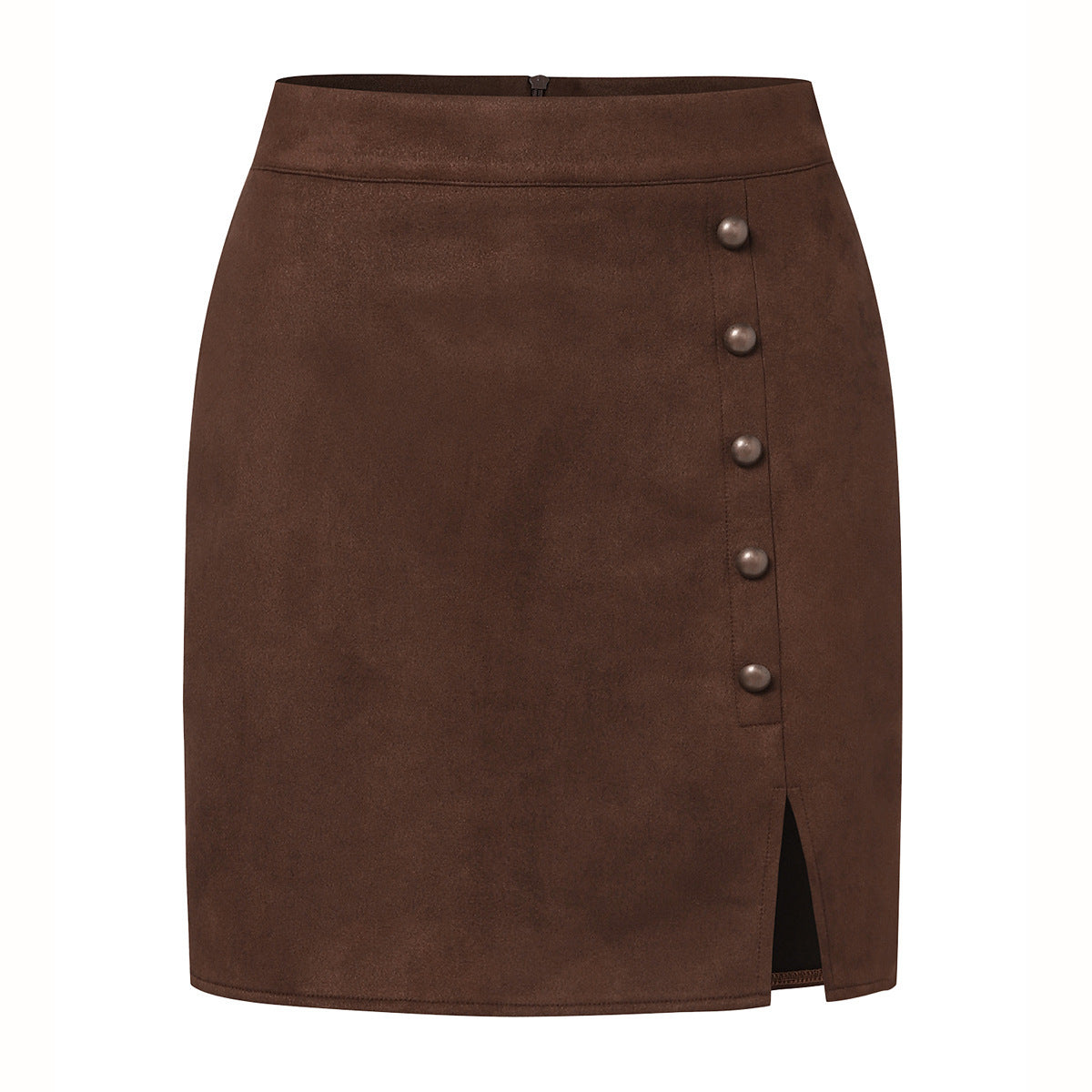 Solid Color Suede High Waist Metal Buckle Skirt