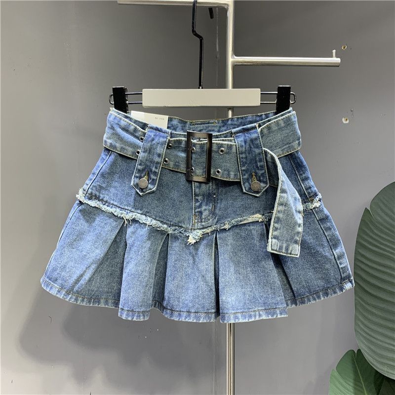 Pleated Denim Skirt