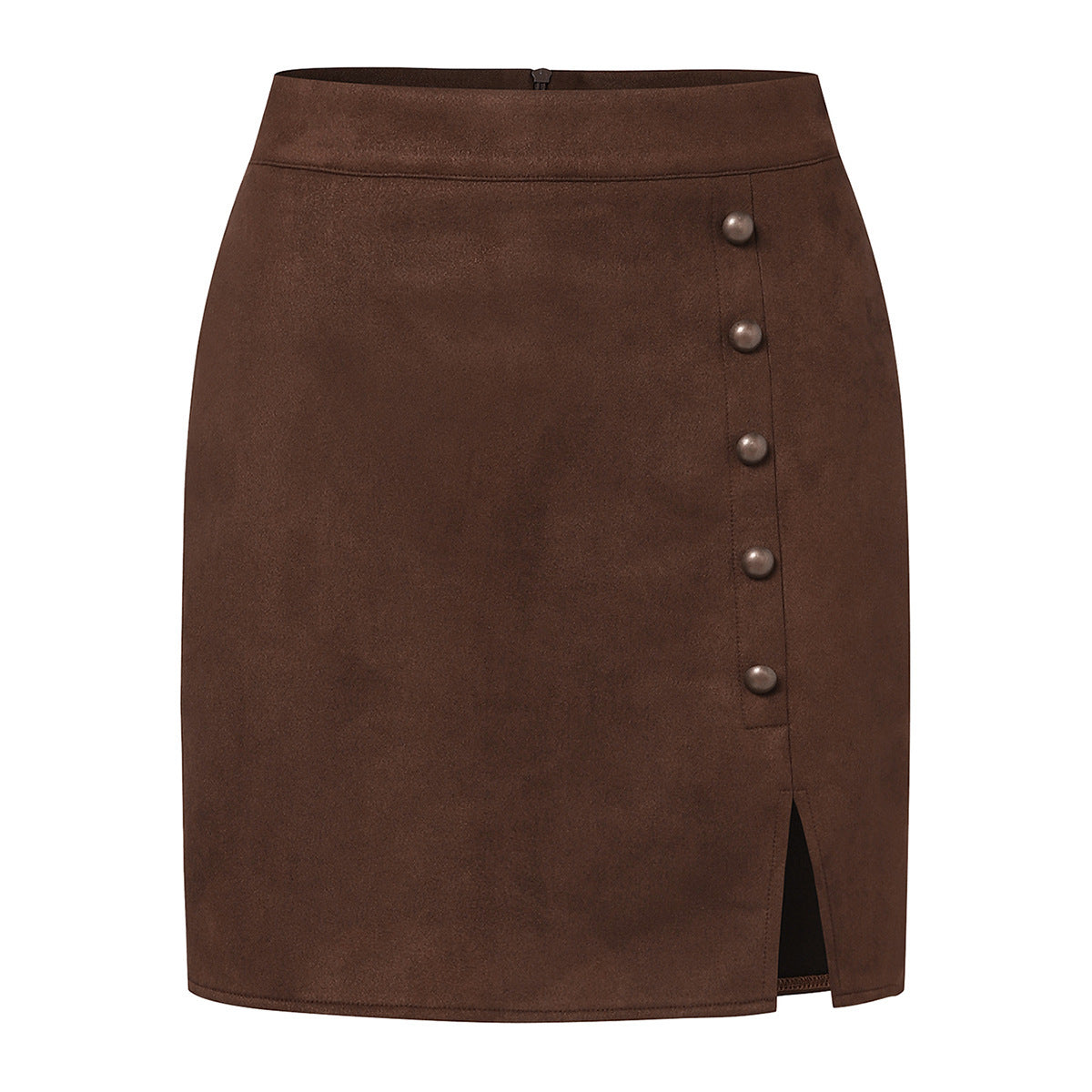 Solid Color Suede High Waist Metal Buckle Skirt