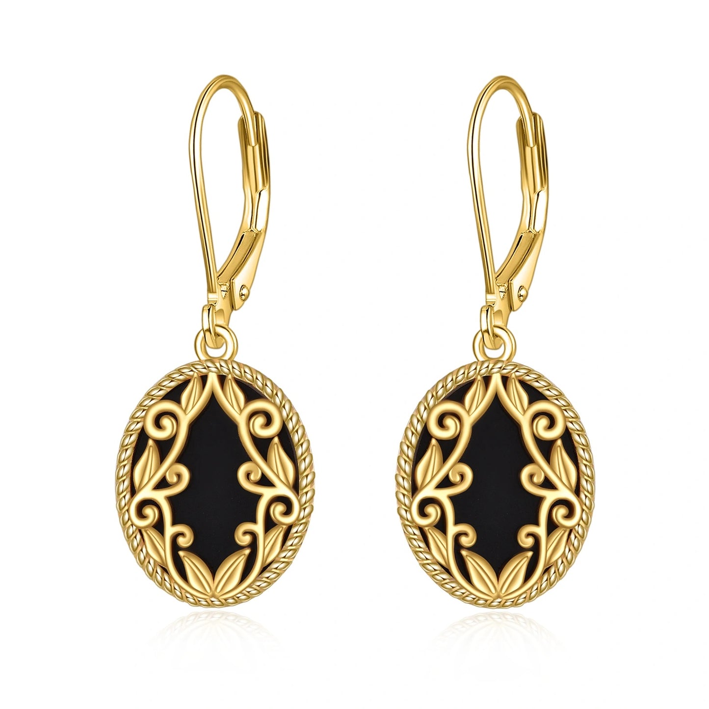 Gold Plated Black Agate Sterling Earrings