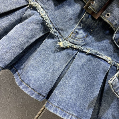 Pleated Denim Skirt