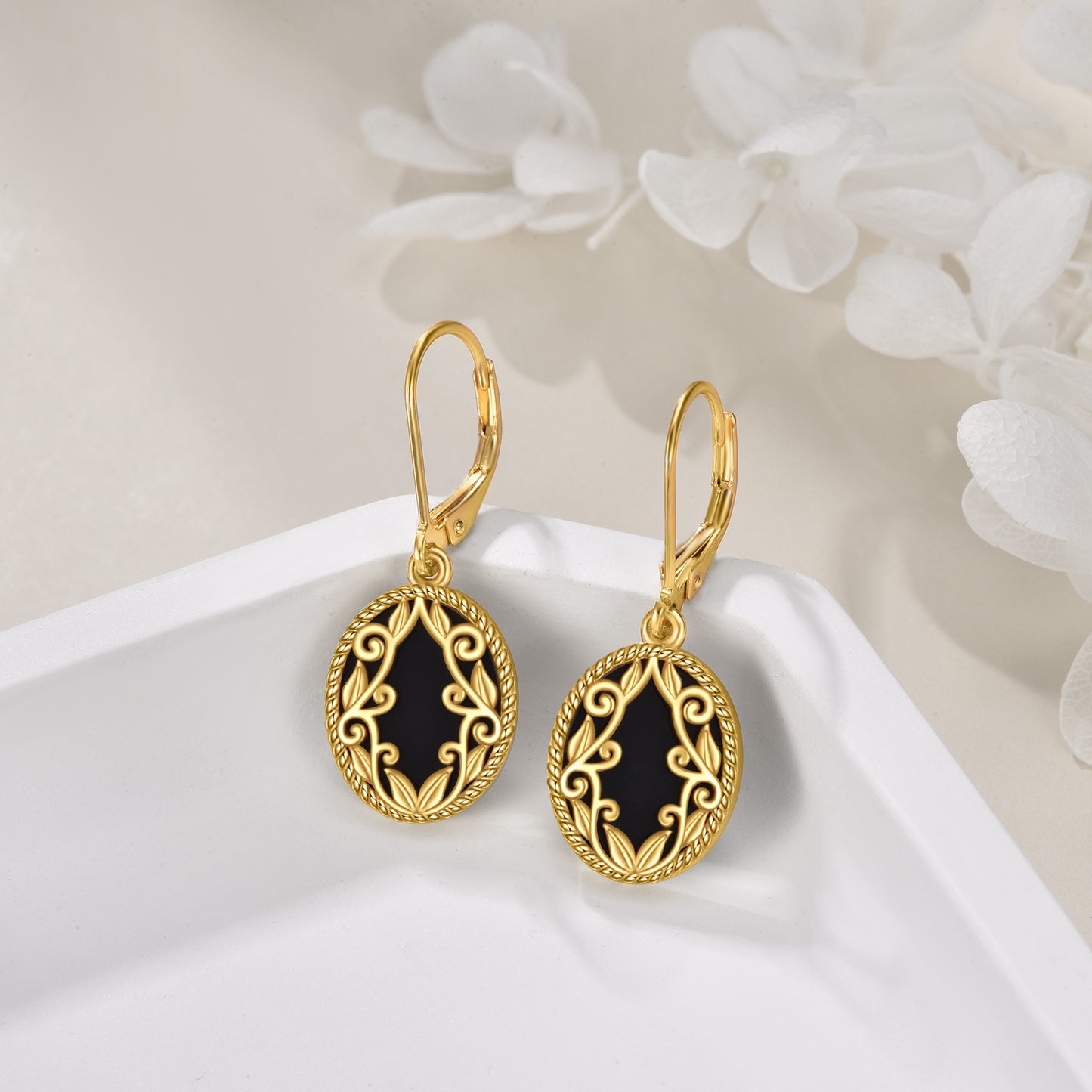 Gold Plated Black Agate Sterling Earrings