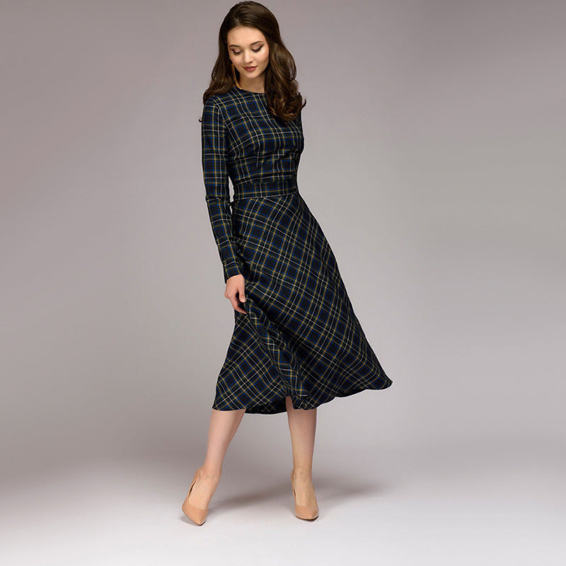 Plaid Elegant Midi Dress