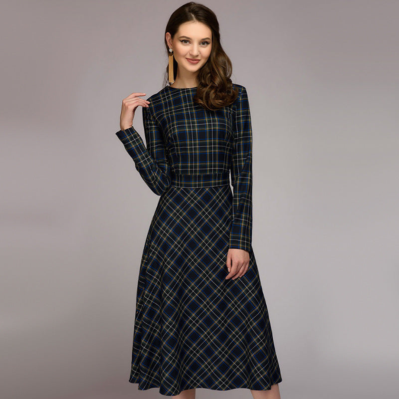 Plaid Elegant Midi Dress