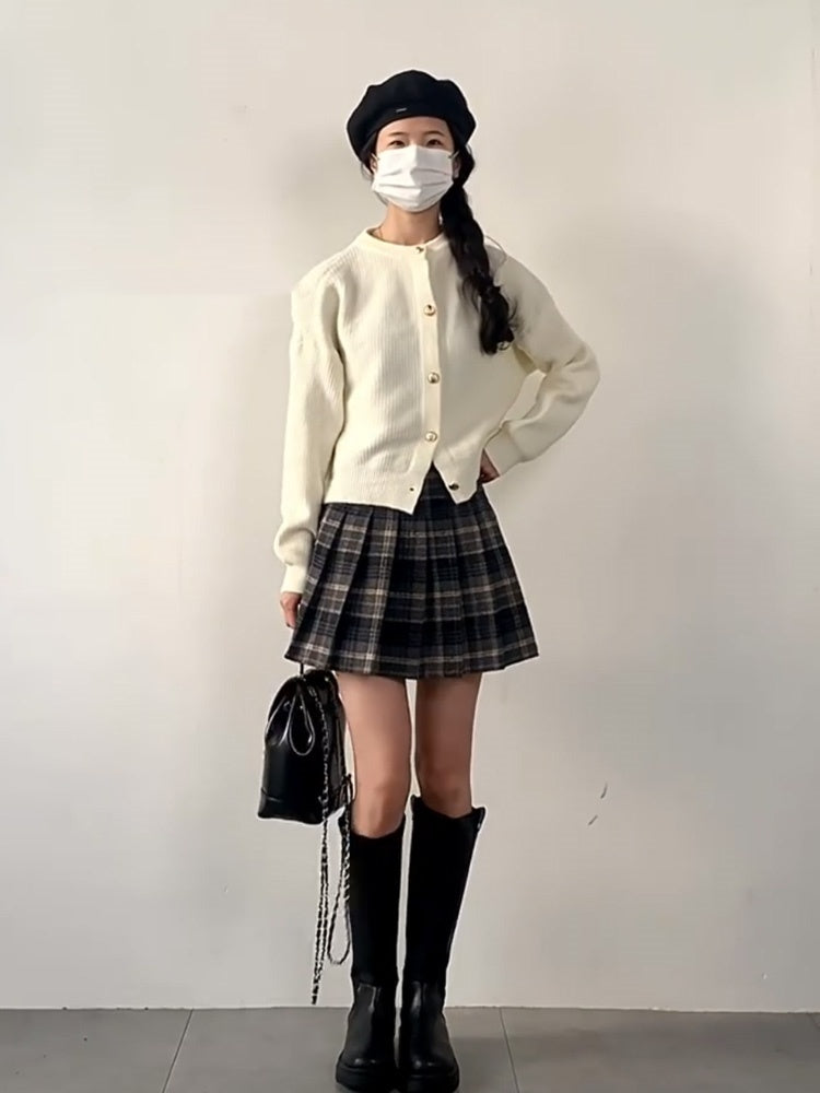 Anti-exposure Woolen Plaid Skirt