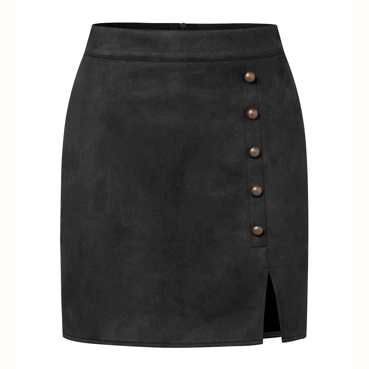 Solid Color Suede High Waist Metal Buckle Skirt