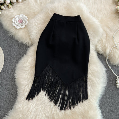 Stitching Tassel High Waist Irregular Pencil Skirt