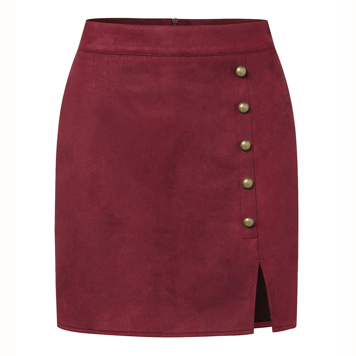 Solid Color Suede High Waist Metal Buckle Skirt