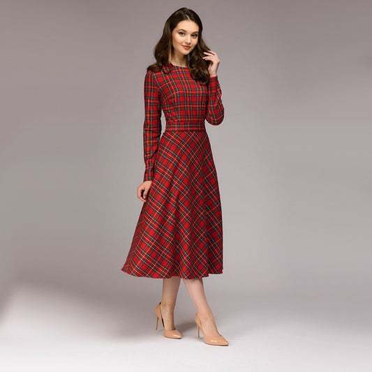 Plaid Elegant Midi Dress