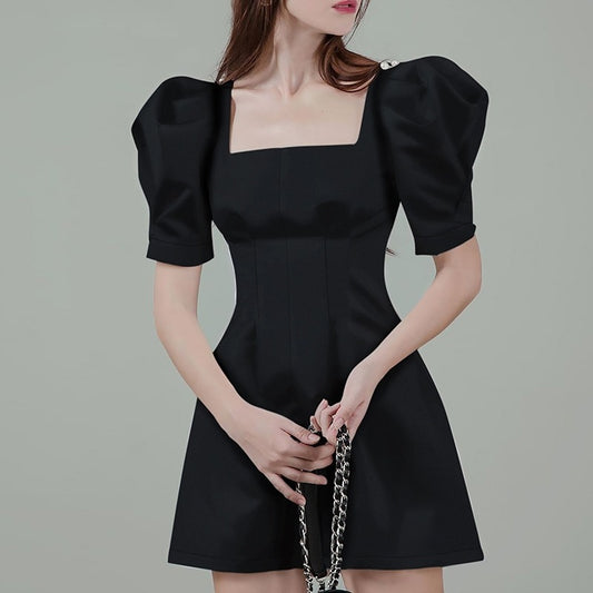 Elegant Black Square Neck Dress