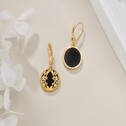 Gold Plated Black Agate Sterling Earrings