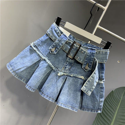 Pleated Denim Skirt