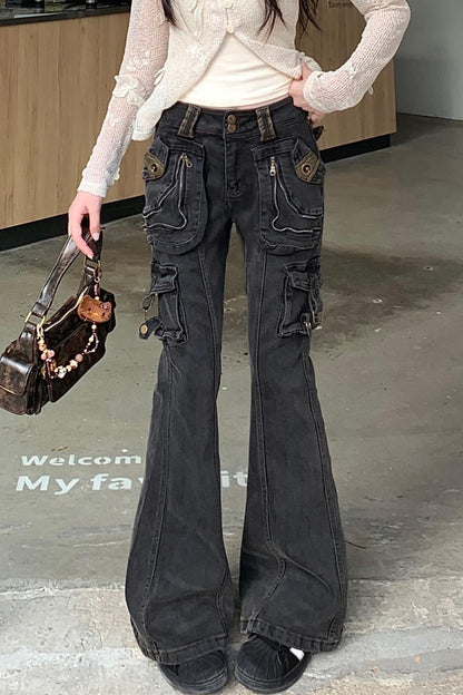 Multi-pocket Flared Jeans