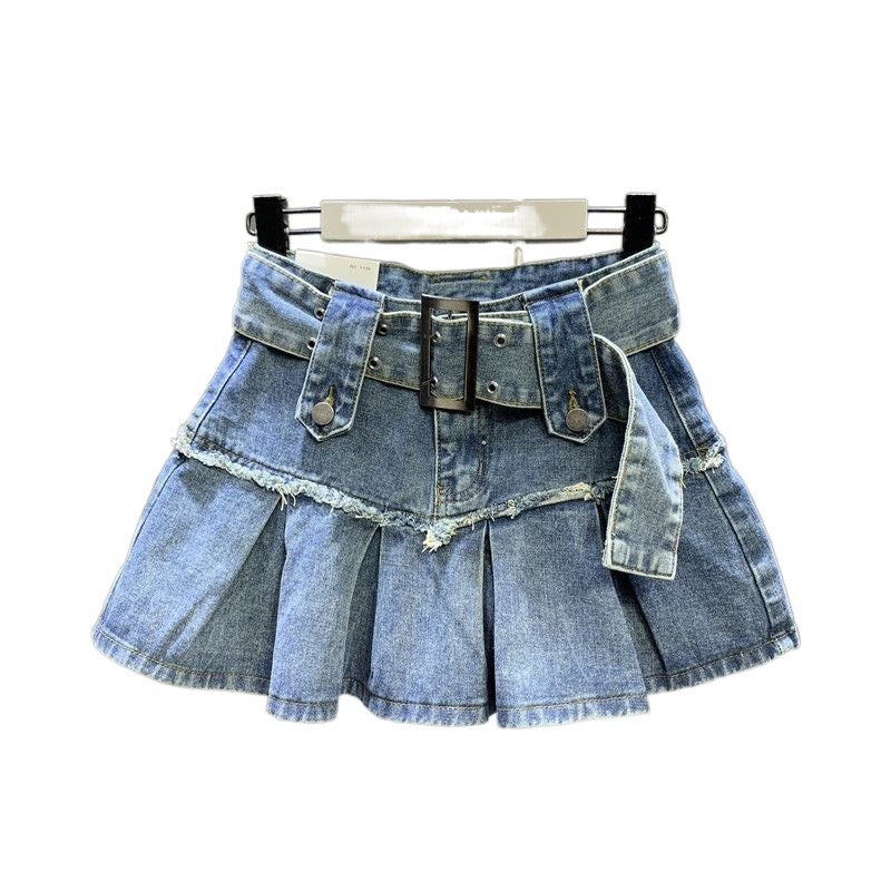 Pleated Denim Skirt