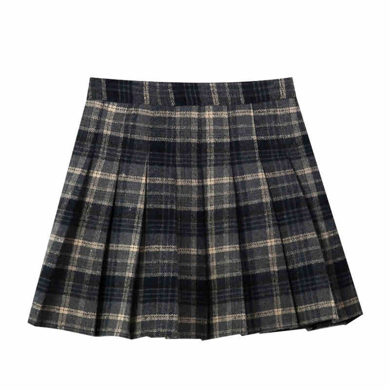 Anti-exposure Woolen Plaid Skirt