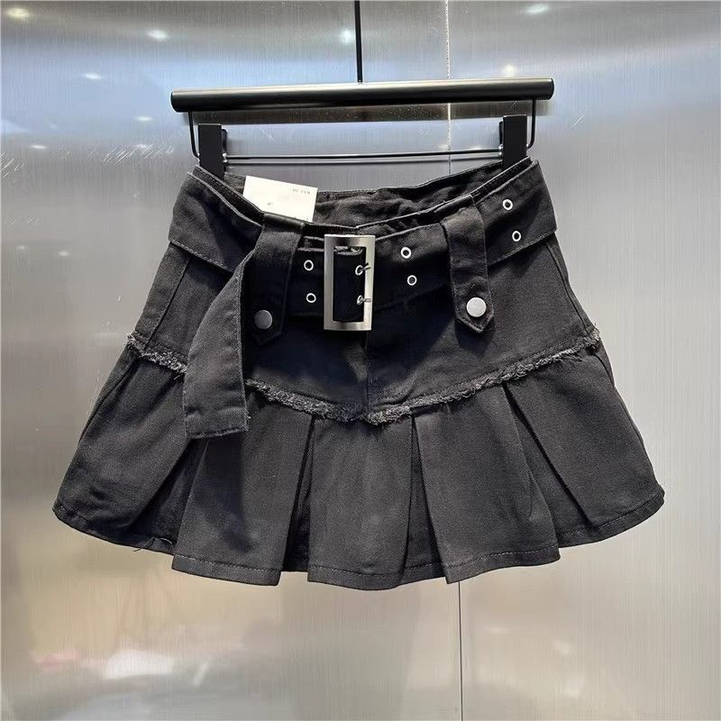 Pleated Denim Skirt