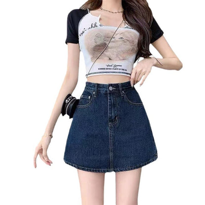 Denim Hip-wrapped Short Skirt For Women