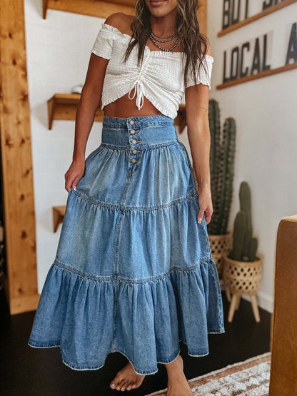 Bohemian A- Line Layered Denim Skirt