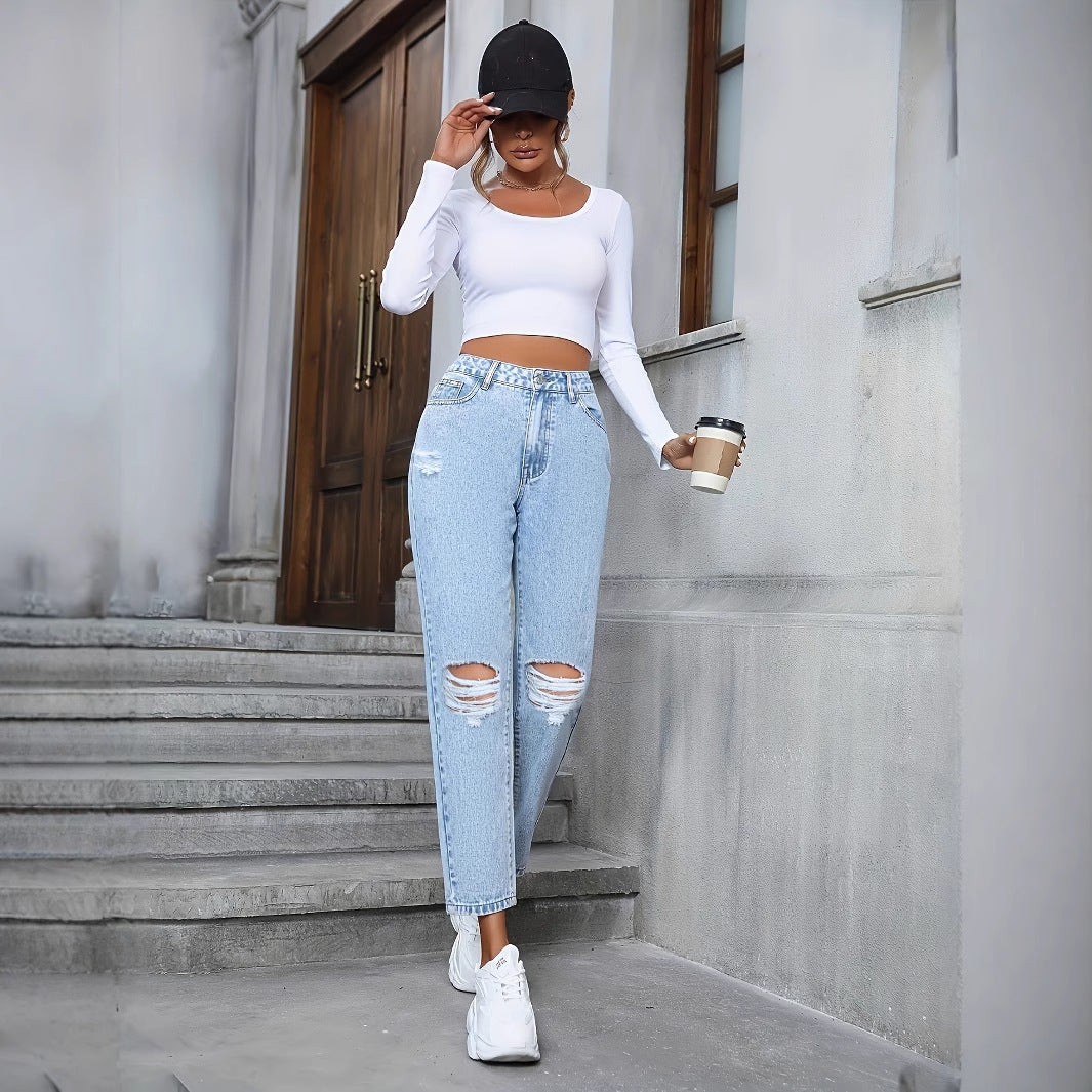 Casual Loose Ripped Denim Trousers