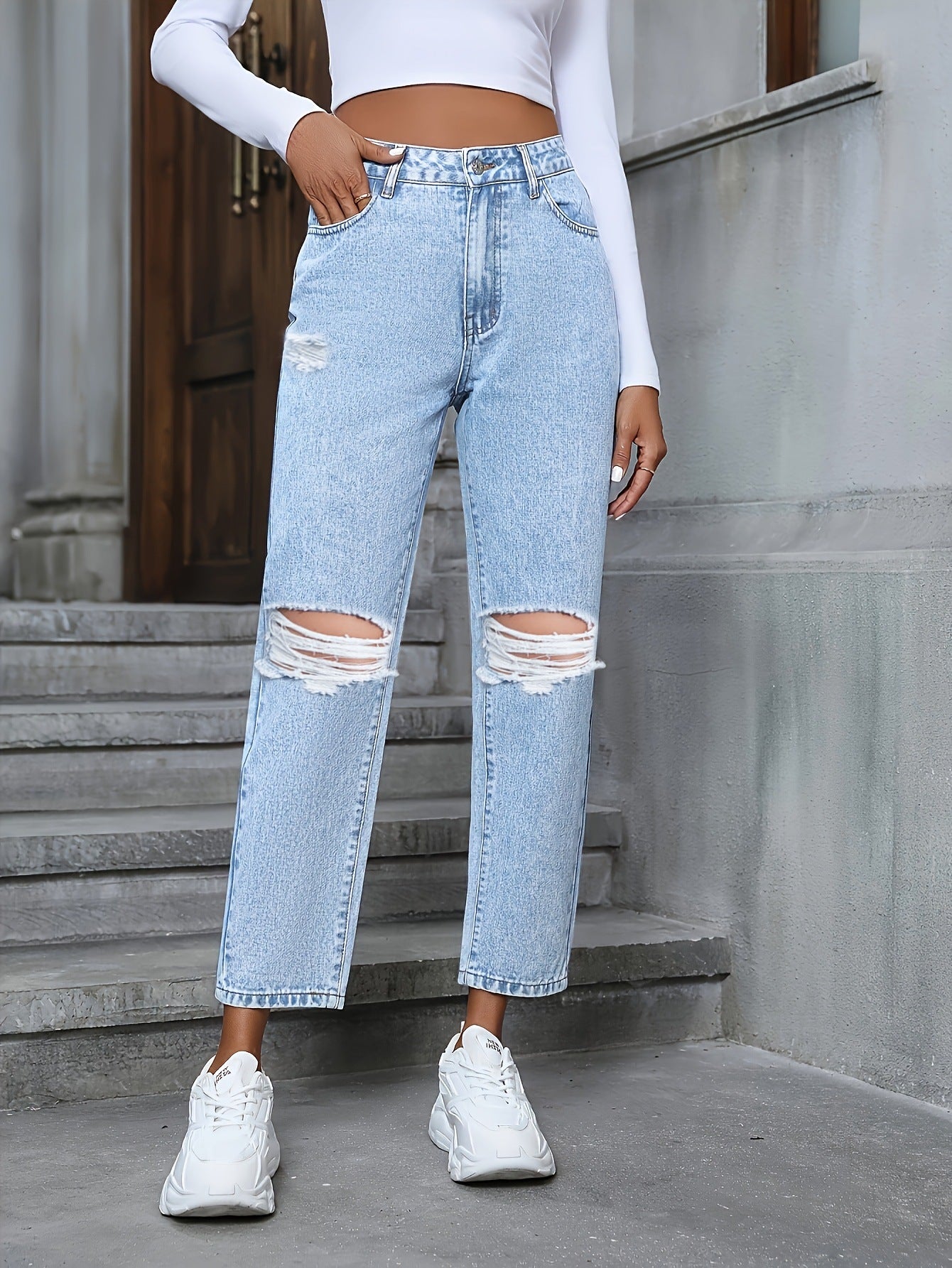 Casual Loose Ripped Denim Trousers