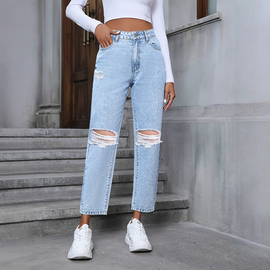 Casual Loose Ripped Denim Trousers