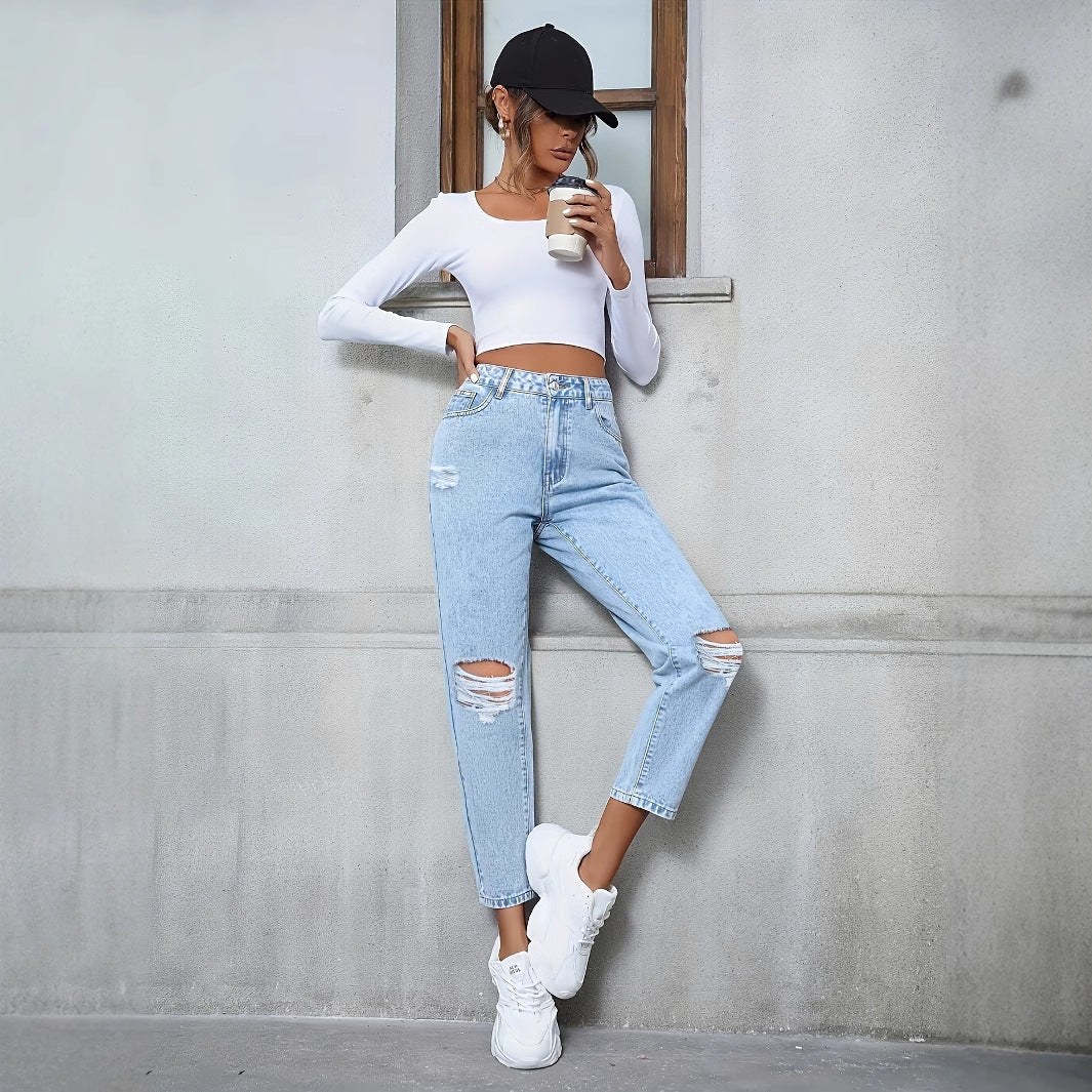 Casual Loose Ripped Denim Trousers