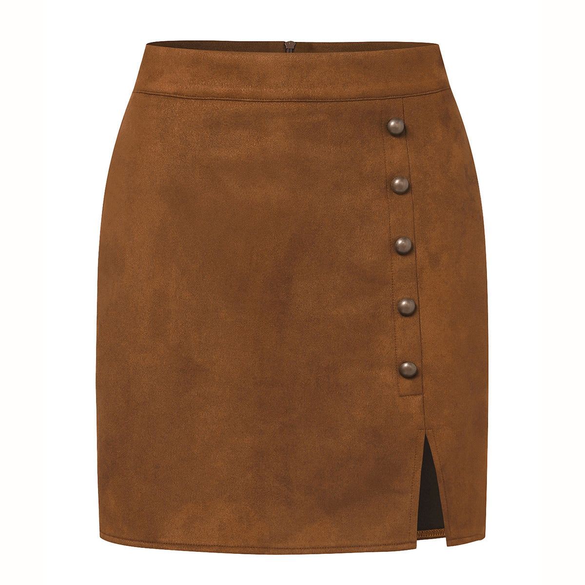 Solid Color Suede High Waist Metal Buckle Skirt