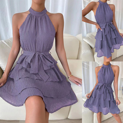 Halterneck Sleeveless Ruffle Dress