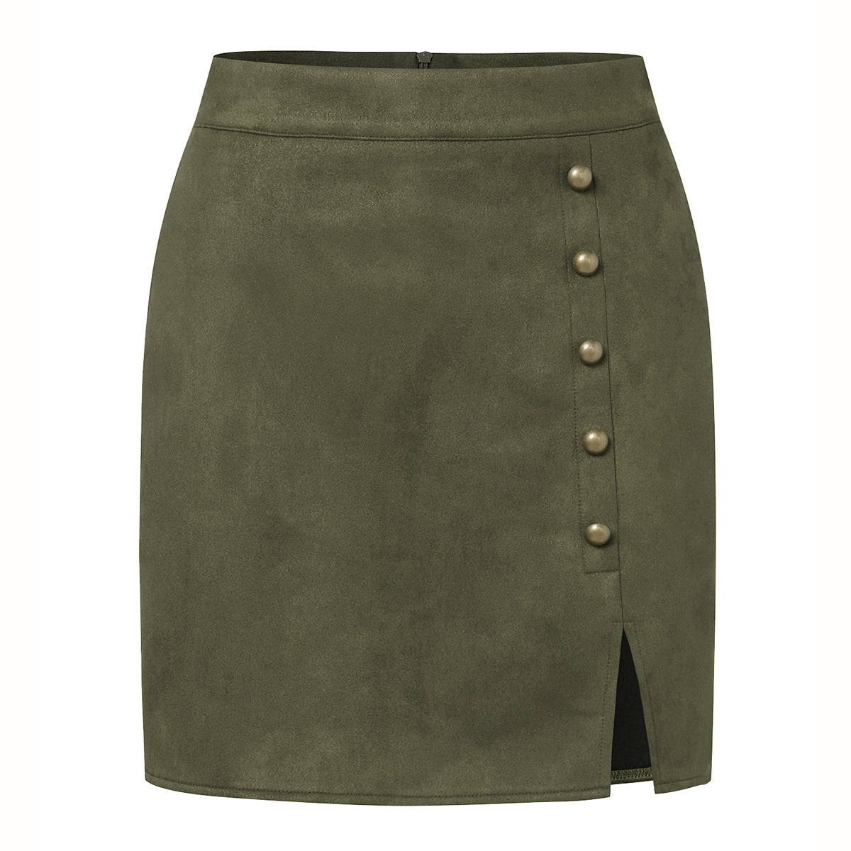 Solid Color Suede High Waist Metal Buckle Skirt