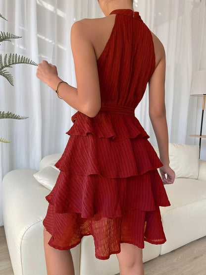 Halterneck Sleeveless Ruffle Dress