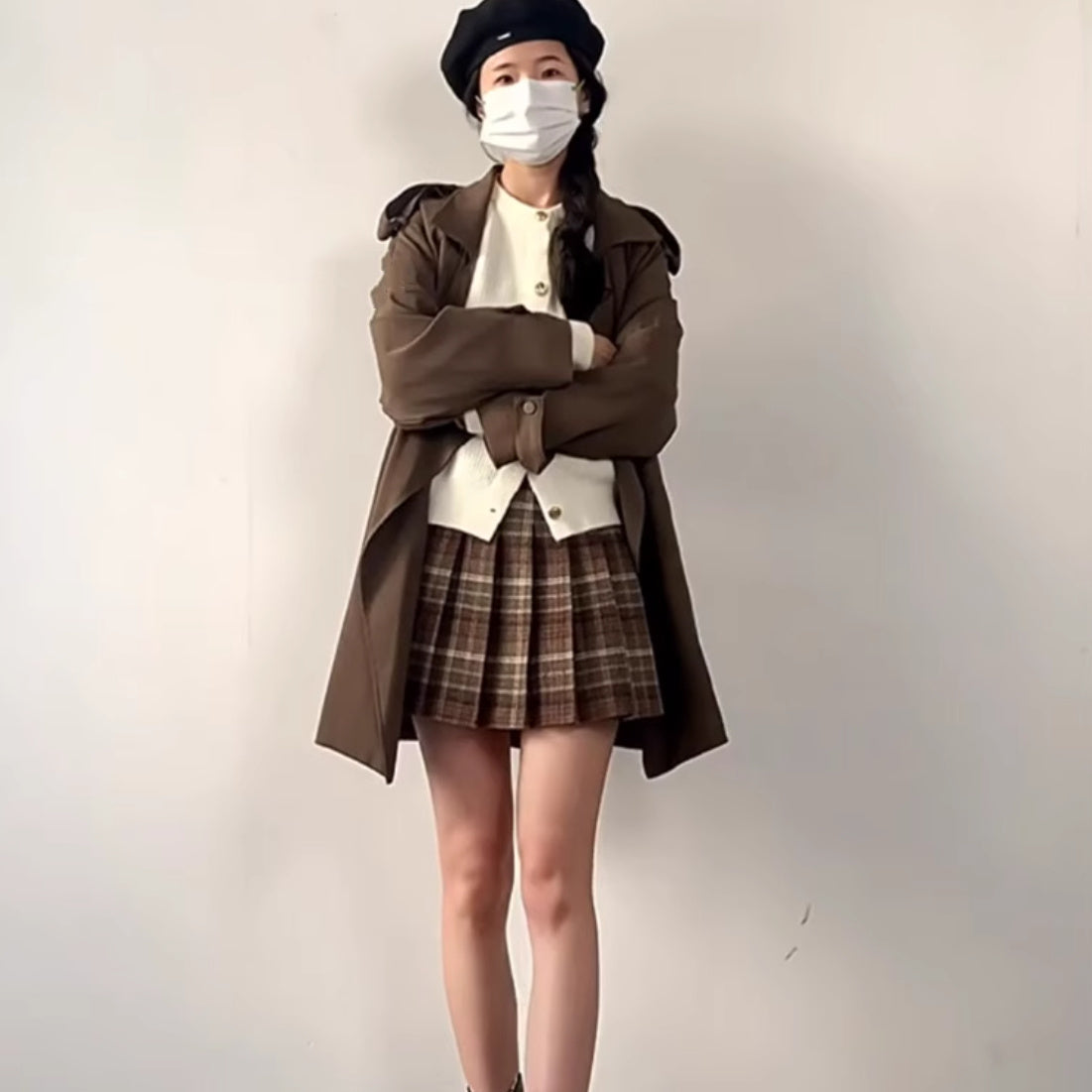 Anti-exposure Woolen Plaid Skirt