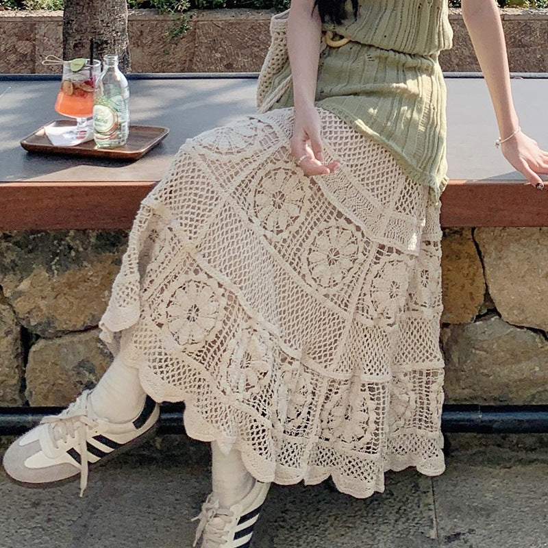 Retro Vacation Style Crocheted Hollow Skirt