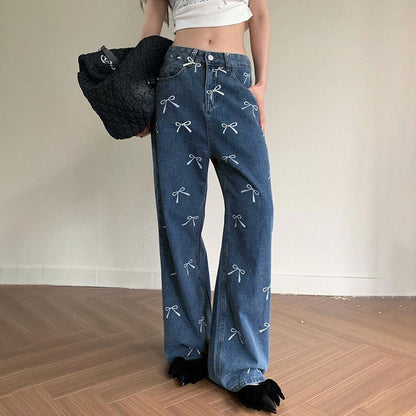 Vintage Print Loose Jeans