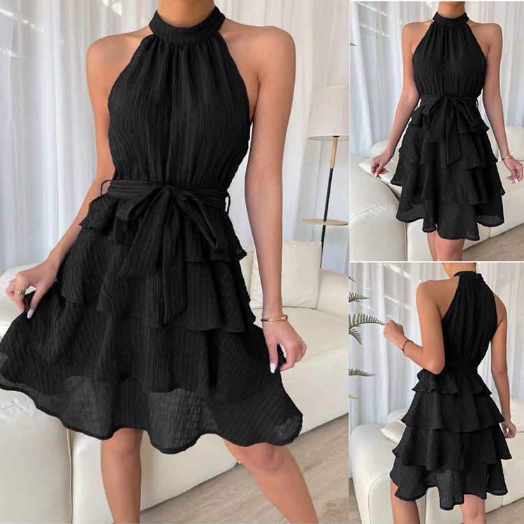 Halterneck Sleeveless Ruffle Dress