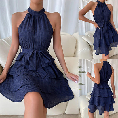 Halterneck Sleeveless Ruffle Dress