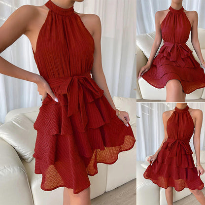 Halterneck Sleeveless Ruffle Dress